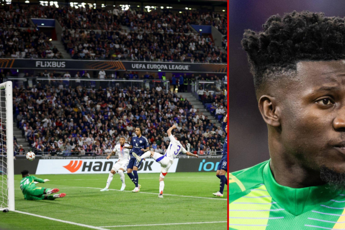 iago Almada not in pic goal past Manchester United goalkeeper Andre Onana (24) during the Olympique Lyonnais v Manchester United FC UEFA Quarter-Final 1st leg match at the OL Stadium, Lyon, France on 10 April 2025 Credit: Phil Duncan