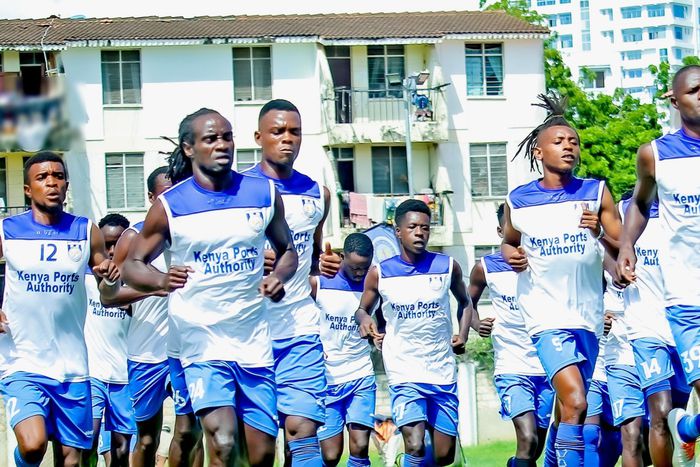 Bandari players training at Mbaraki Stadium.