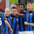 Inter Milan striker Edin Dzeko celebrates after scoring