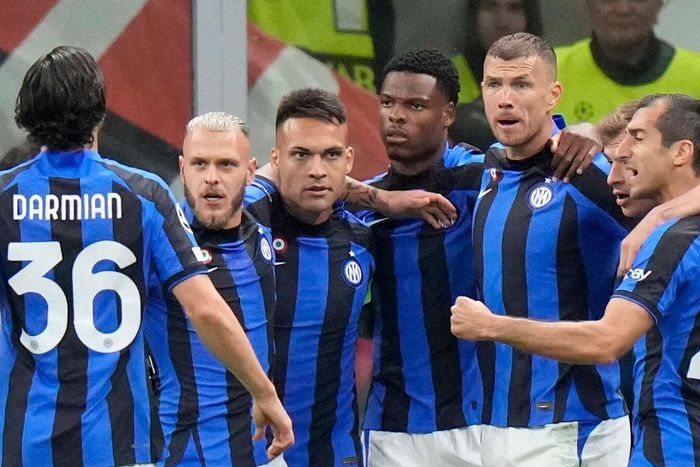 Inter Milan striker Edin Dzeko celebrates after scoring