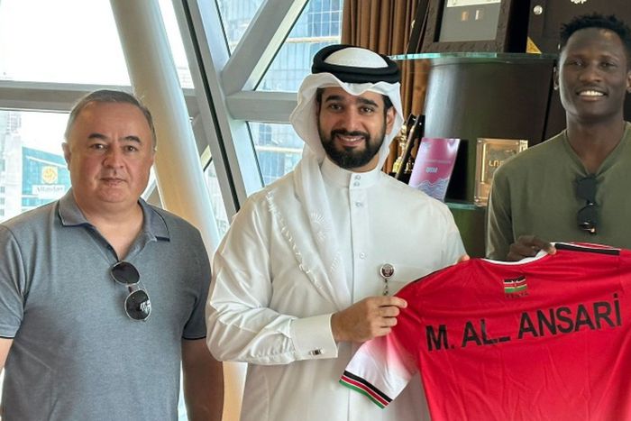 Michael Olunga and Harambee Stars head coach Engin Firat.