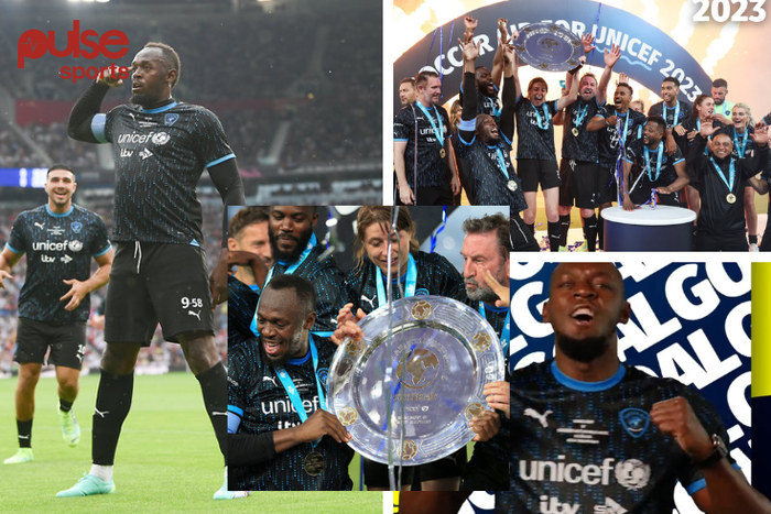 Usain Bolt scores a fantastic goal at Soccer Aid for Unicef charity match