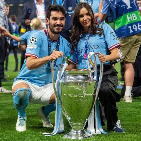 Ilkay Gundogan and Sara Arfaoui at Manchester City's Champions League title celebrations