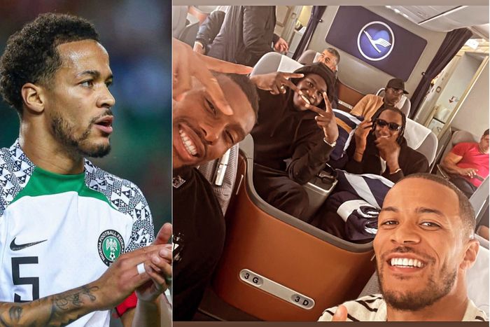 Ekong took to his official Instagram account to post a photo with some Super Eagles players on a jet.