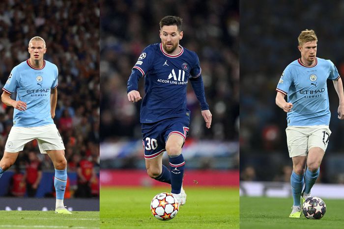 Erling Haaland, Lionel Messi and Kevin De Bruyne.