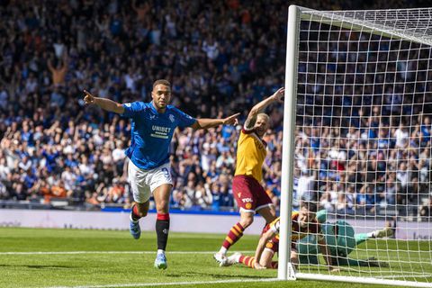 Cyriel Dessers celebrates his latest goal for Rangers. (Photo Credit: Rangers/X)