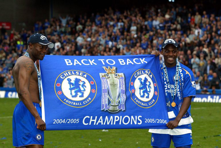 Michael Essien celebrates Chelsea's Premier League win in 2006 |Pulsesports.ng