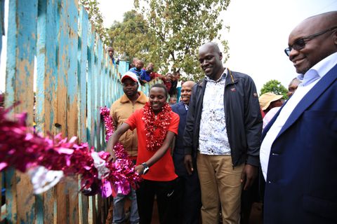Pomp as form three student Purity Chepkirui is home after
