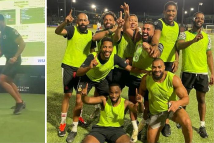 Could Anthony Joshua become a footballer, shows off skills after knocking out Francis Ngannou.