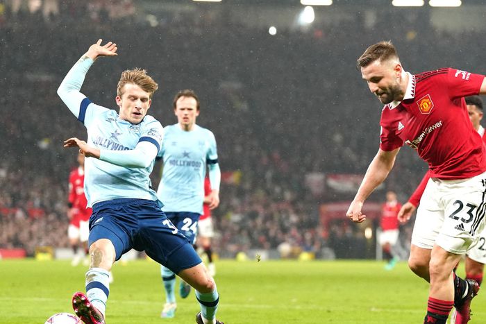 Manchester United defender Luke Shaw in a Premier League action.