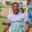 Gor Mahia forward Benson Omala celebrating a goal against Bandari.