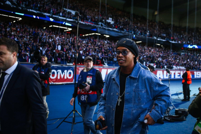 Paris Saint-Germain v FC Barcelona Ronaldinho, the former Brazilian PSG and Barcelona football player, is attending the UEFA Champions League quarter-final first leg match between PSG And FC Barcelona at Parc des Princes Stadium || Image credit: Imago