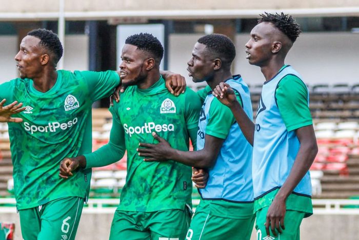 Gor Mahia players celebrate Benson Omala's goal.