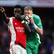 Bukayo Saka and Aaron Ramsdale of Arsenal