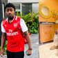Arsenal fan Ykee Benda mocks United fans with 'toilet outfit'
