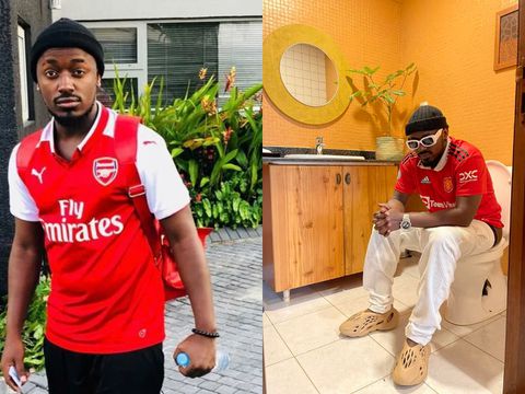 Arsenal fan Ykee Benda mocks United fans with 'toilet outfit'