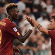 AS Roma's Tammy Abraham and Paulo Dybala