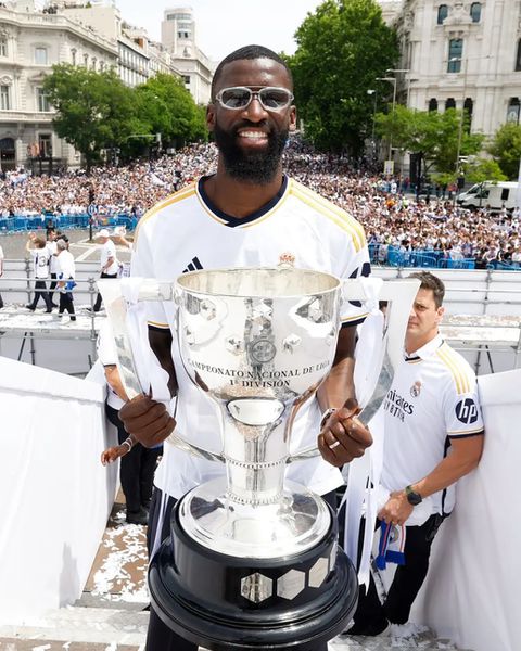 Super Eagles of Nigeria star Victor Boniface tells Real Madrid defender Antonio Rudiger to pay for using celebration at parade.