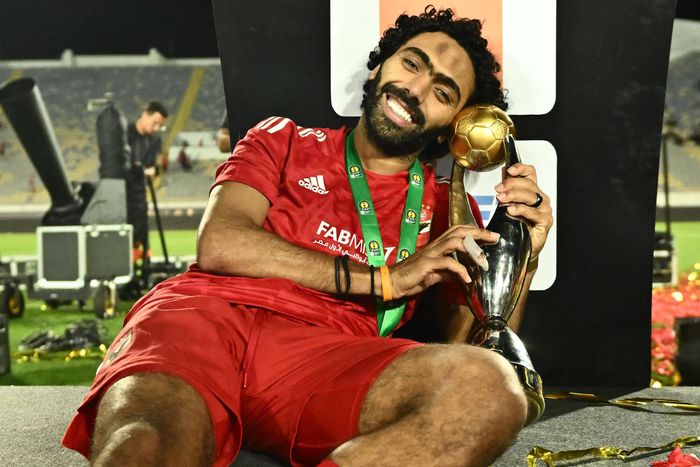 Hussein El Shahat of Al Ahly celebrates winning the 2023 CAF Champions League.