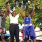 Conjestina Achieng and Fatuma Zarika after their friendly bout in Mombasa on Sunday.