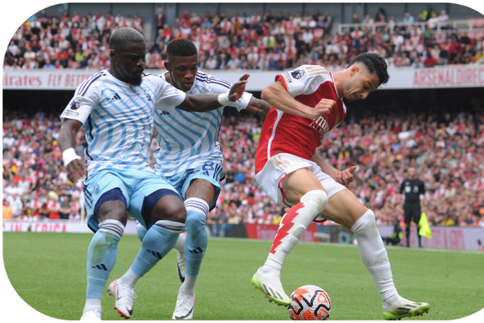 Martinelli beats two Nottingham Forest players with exceptional skill || Imago