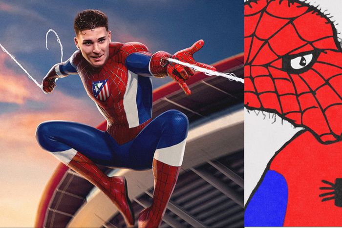 Atletico Madrid unveils striker Julian Alvarez as Spider-Man from Manchester City.