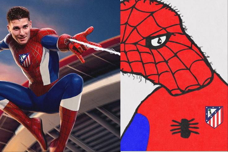 Atletico Madrid unveils striker Julian Alvarez as Spider-Man from Manchester City.