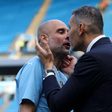 Manchester City manager Pep Guardiola (L) and Manchester City chairman Khaldoon Al Mubarak (R) Manchester City v West Ham United, Premier League, Football, Etihad Stadium || Image credit: Imago