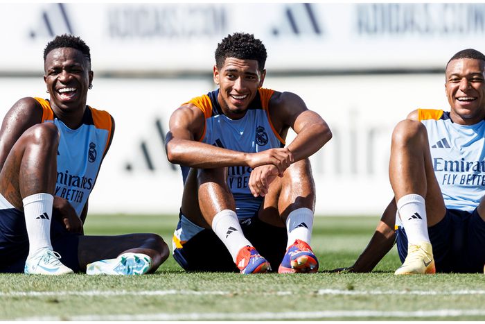 L-R: Real Madrid superstars  Vincius Jr., Jude Bellingham, and Kylian Mbappe.