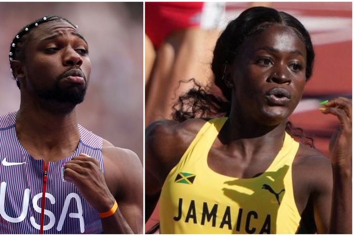 Noah Lyles (left) and his girlfriend Junelle Bromfield (right).