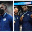 Noah Lyles reacts to USA's basketball team winning gold at the Olympics