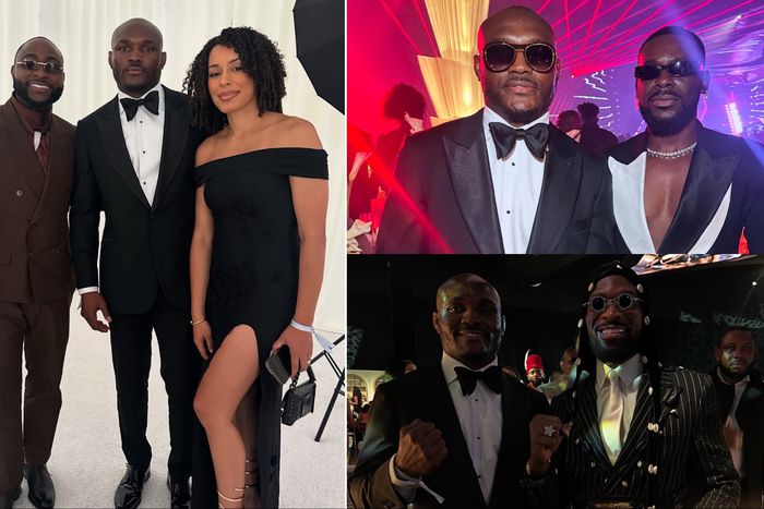 Nigerian Nightmare Kamaru Usman teams up with Adekunle Gold and D'Banj as he celebrates attending Davido and Chioma's wedding.