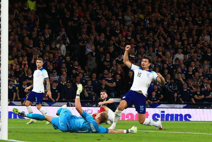 Harry Maguire scores own goal against Scotland || Image credit: Imago