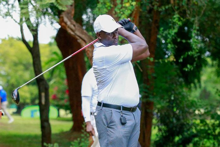 Golfer Anthony Mulisa follows his tee shot during the KCB East Africa Golf Tour held at the Ruiru Sports Club on June 7, 2025.