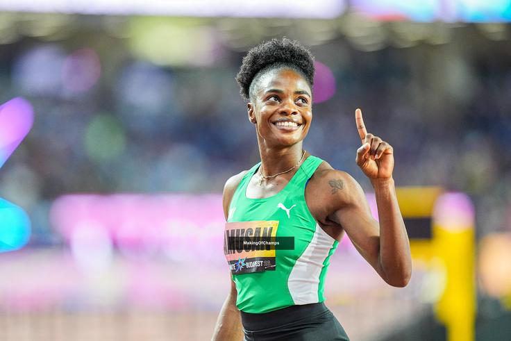 Tobi Amusan finishes 2nd in the women's 100mH final at the World Ultimate Championship in Budapest. Image: Making of champions (X)