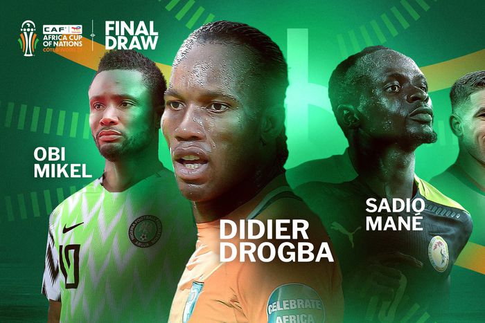 Mikel Obi, Didier Drogba, Sadio Mane and Achraf Hakimi team up in Cote d’Ivoire for AFCON draw. X/CAF Online
