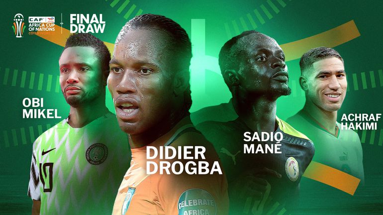 Mikel Obi, Didier Drogba, Sadio Mane and Achraf Hakimi team up in Cote d’Ivoire for AFCON draw. X/CAF Online