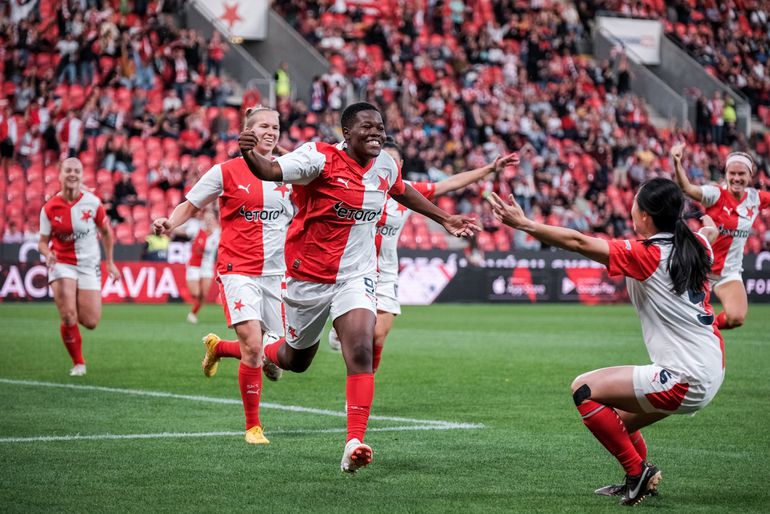 Marjolen Wafula Nekesa of Slavia scores during the final round of women  Champions League