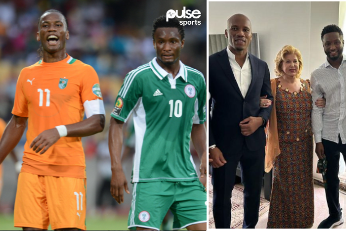 Mikel Obi alongside Drogba and Akon being received by the first lady of Ivory Coast Dominique Ouattara | Imago, Instagram @mikel_john_obi