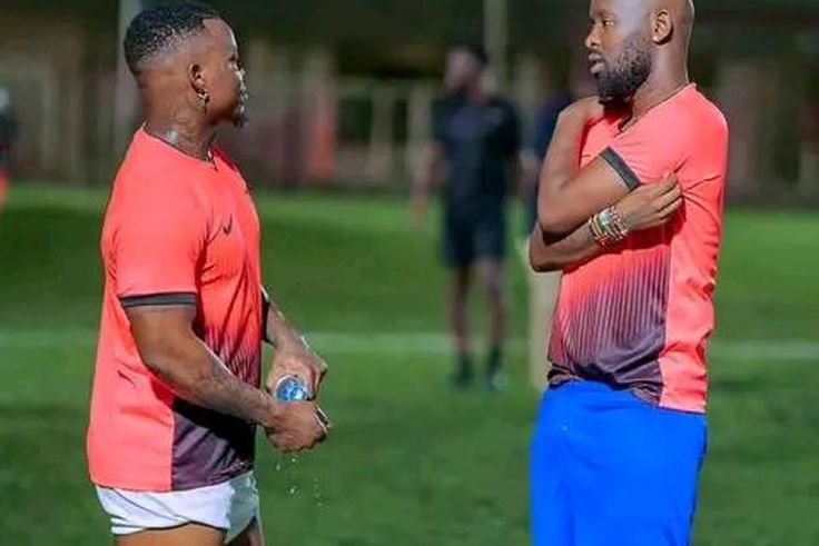 Musicians Eddy Kenzo, Harmonize enjoy footballing evening in Munyonyo