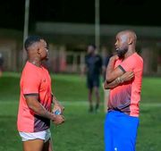 Musicians Eddy Kenzo, Harmonize enjoy footballing evening in Munyonyo