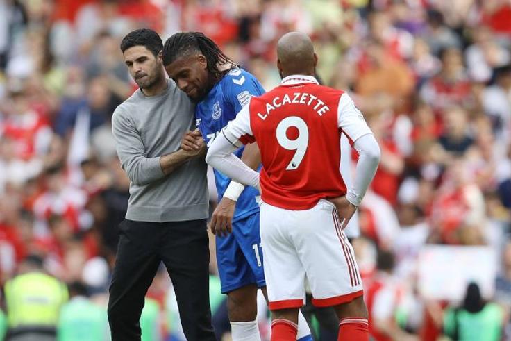 22nd May 2022. Mikel Arteta, Manager of Arsenal hugs Alex Iwobi || Image credit: Imago