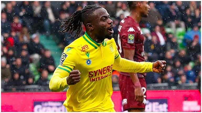 Moses Simon celebrating a goal for Nantes.