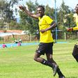 Mike Odupr of Tusker celebrates opening the scoring against Nairobi City Stars.