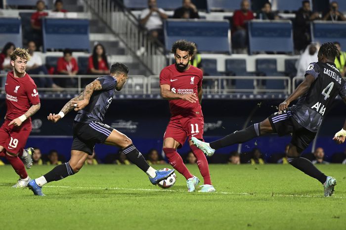 Mohamed Salah in action for Liverpool against Lyon in a friendly match