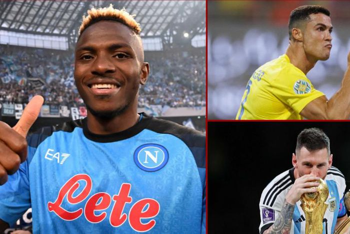 Victor Osimhen to battle Ronaldo and Messi for Globe Soccer Awards || Pulse Sports collage