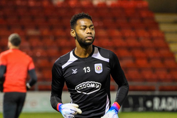 Crewe Alexandra v Newport County EFL Sky Bet League 2 03/12/2022. Crewe Alexandra goalkeeper Arthur Okonkwo (13) in the pre match warm up during the EFL Sky Bet League 2 match