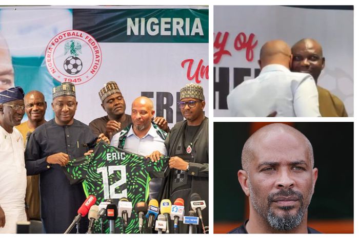 Eguavoen hugs his replacement during unveiling