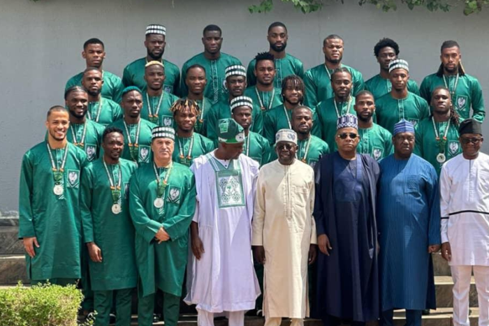 Super Eagles players welcomed home by president Bola Ahmed Tinubu || Image credit: Imago