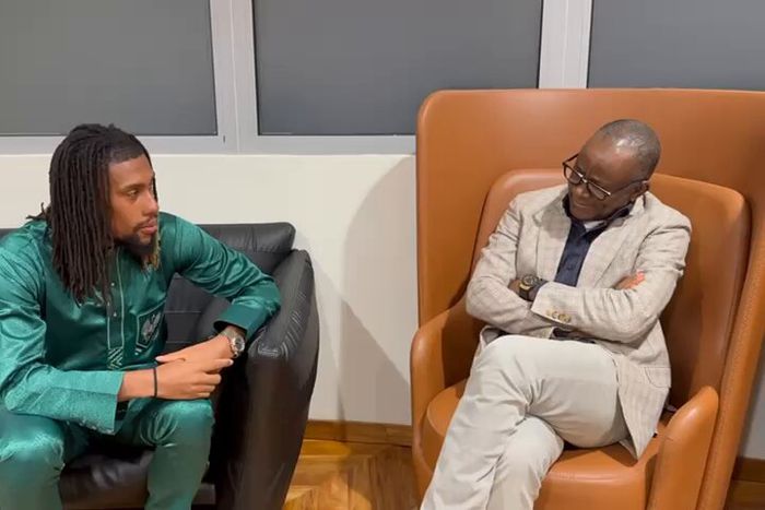 Honourable minister of sports development Owan Enoh meets with Super Eagles star Alex Iwobi after AFCON disappointment || Image Credit: @Osasuo on X